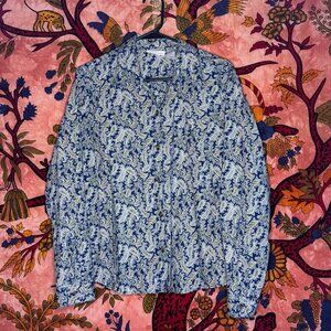 Navy & Tan Long-Sleeve Paisley Liz Claiborne Button-Up